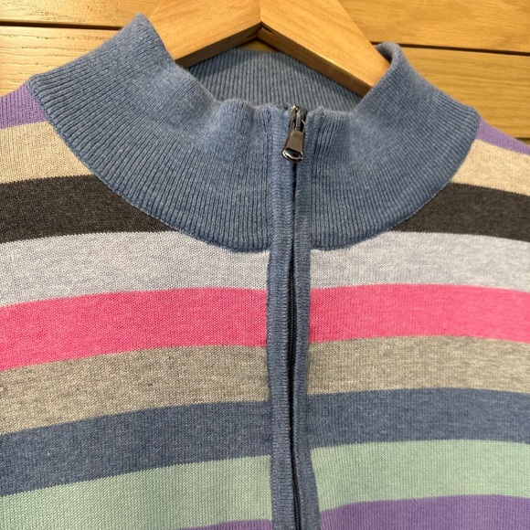 Peter Millar Multicolor Striped Quarterzip Cotton High Neck Sweater Italy XLG - Picture 2 of 6